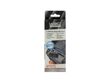 WRC CÂBLE DE CHARGE TÉLÉPHONE UNIVERSEL LED : MICRO-USB, USB-C, LIGHTNING