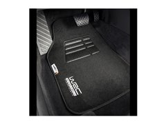 WRC 4 TAPIS DE SOL UNIVERSELS EN MOQUETTE VELOUR NOIR FINITION BRODERIE ARGENT