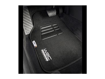 WRC 4 TAPIS DE SOL UNIVERSELS EN MOQUETTE VELOUR NOIR FINITION BRODERIE ARGENT