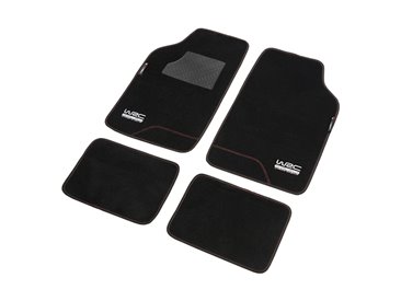 [72.7592] WRC 4 TAPIS DE SOL UNIVERSELS EN MOQUETTE VELOUR NOIR ET SURPIQÛRE ROUGE