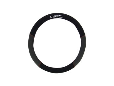 [72.7594] WRC COUVRE-VOLANT UNIVERSEL NOIR IMPRIMÉ CARBONE SURPIQÛRE ROUGE STYLE RACING